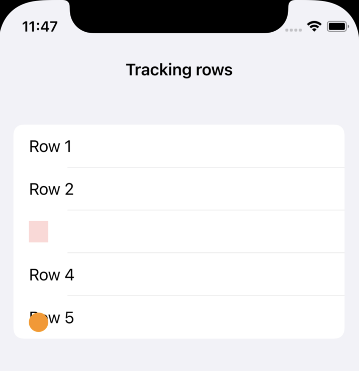 A tracking view overlayed abover the List, in portrait