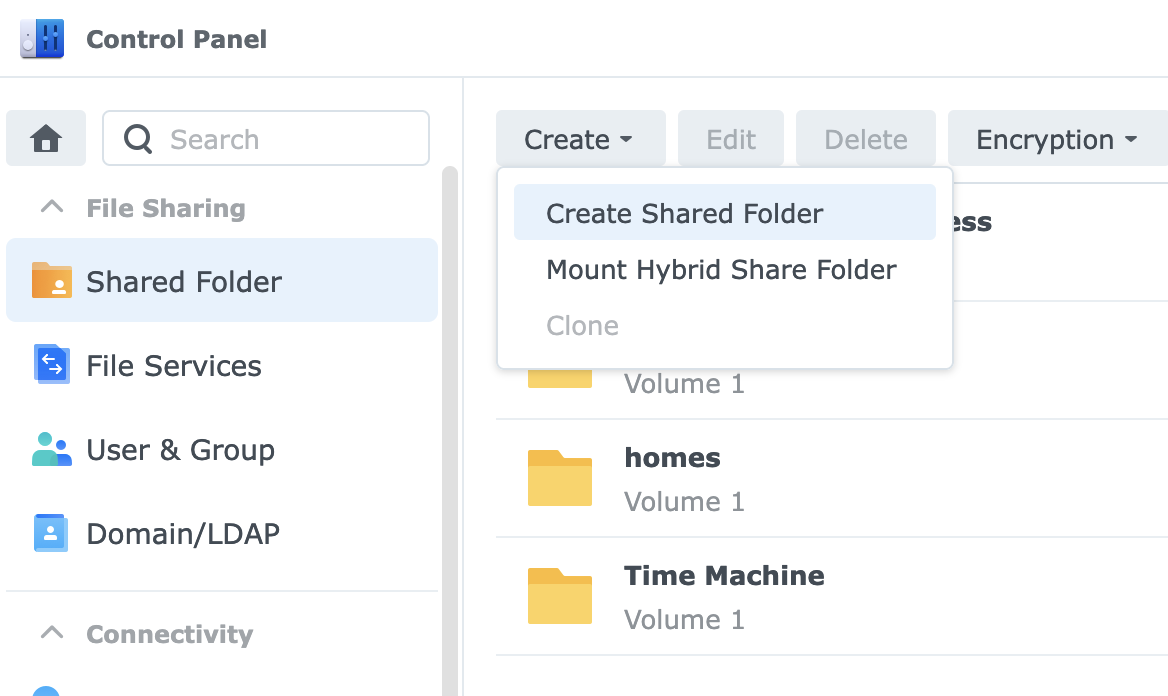 Create a new Shared Folder